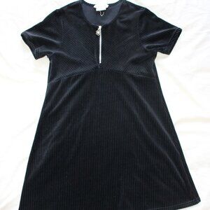Vintage Black Velvet Ribbed Mini Dress